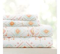 Linen Market Becky Cameron Premium Ultra Soft Aztec Dreams Pattern 4 Piece Bed Sheet Set, California King, Coral