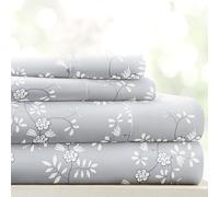 Linen Market Double-Brushed Patterned Microfiber Queen Sheet Set 4 Piece - Oeko-TEX Certified Ultra Soft & Wrinkle-Free - 16" Deep Pocket Sheets - Easy Care Queen Size - Trellis Vine Light Gray