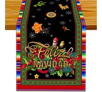 Linen Mexican Serape Christmas Table Runner Feliz Navidad Decorations Mexican Christmas Xmas Winter Holiday Home Kitchen Table Decorations 13x90 Inch