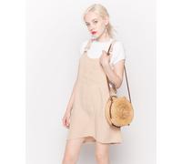 Linen Mini Pinafore Dress In Beige CY Beige S/M