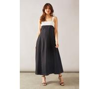 Linen Mix Contrast Detail Detail Maxi Dress Wallis Black 16