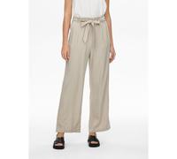 Linen Mix Trousers with High Waist and Wide Leg Light Beige