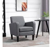 Linen Modern-Curved Armchair Accent Seat w/ Thick Cushion Wood Legs HOMCOM Grey One Size