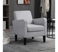 HOMCOM Modern Armchair Accent w/ Rubber Wood Legs Bedroom - Light Grey - Polyester