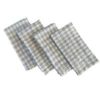Linen Napkins - 100% Pure Stonewashed Linen Cloth Napkins - Mitered Corners - Size 50cm x 50cm - Set of 4 (Natural Check)