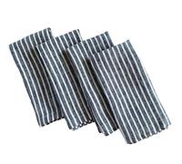 Linen Napkins - 100% Pure Stonewashed Linen Cloth Napkins - Mitered Corners - Size 50cm x 50cm - Set of 4 (Navy Stripe)