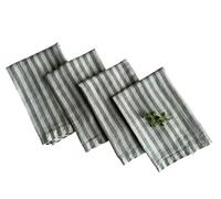 Linen Napkins - 100% Pure Stonewashed Linen Cloth Napkins - Mitered Corners - Size 50cm x 50cm - Set of 4 (Sage Stripe)