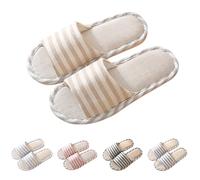 Linen Non Slip Slippers Men,Flat Sliders Men,Dual-Color Stripe Slides,Wear-Resistant Quiet Slides,House Daily Wear,Breathable Comfort Sandals,Spring Lightweight Sandals,Casual Indoor