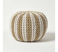 Knitted Pouffe Striped Footstool 35 x 40 cm Homescapes Natural One Size
