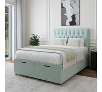 Linen Ottoman Divan Base And Button Headboard Bedmaster Duck Egg Blue Small Double