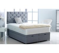 Linen Ottoman Divan Bed with Mattress and Chesterfield Headboard: Denim/2FT6 Small Single