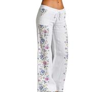 Linen Pants For Women Low Rise - Ladies Wide Leg Trousers Casual Loose Solid Color Beach Pants Straight Wide Leg Lounge Pants Loose Fit Ladies Bottoms Drawstring Elastic Waist Long Pants