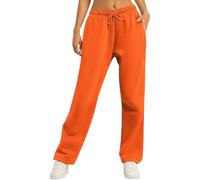 Linen Pants for Women - Petite Trousers, Flared Trousers, Wide Leg Jeans - Size 14, Gym Wear Joggers - UK Orange