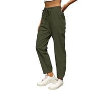Linen Pants for Women, Summer Casual High Waisted Drawstring Lightweight Beach Trousers, Soft Cotton Pants with Pockets, Comfy Elastic Waist, Trendy Relaxed Fit Long Pants for Everyday Wear (AG, L)