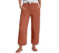 Linen Pants Women's Summer Nine Quarter Muslim Pants Lightweight Linen Summer Trousers with Pockets Casual Trousers Elastic and Comfortable Fabric Pant Sports and Leisure Beach Orange