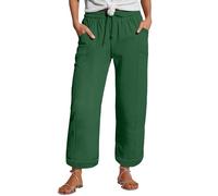 Linen Pants Women's Summer Nine Quarter Muslim Pants Lightweight Linen Summer Trousers with Pockets Casual Trousers Elastic and Comfortable Fabric Pant Sports and Leisure Beach Green