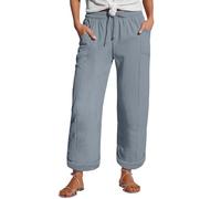 Linen Pants Women's Summer Nine Quarter Muslim Pants Lightweight Linen Summer Trousers with Pockets Casual Trousers Elastic and Comfortable Fabric Pant Sports and Leisure Beach Grey