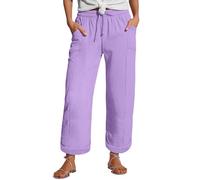 Linen Pants Women's Summer Nine Quarter Muslim Pants Lightweight Linen Summer Trousers with Pockets Casual Trousers Elastic and Comfortable Fabric Pant Sports and Leisure Beach Purple