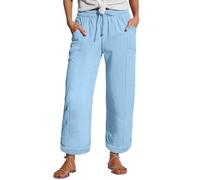 Linen Pants Women's Summer Nine Quarter Muslim Pants Lightweight Linen Summer Trousers with Pockets Casual Trousers Elastic and Comfortable Fabric Pant Sports and Leisure Beach Sky Blue