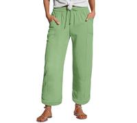 Linen Pants Women's Summer Nine Quarter Muslim Pants Lightweight Linen Summer Trousers with Pockets Casual Trousers Elastic and Comfortable Fabric Pant Sports and Leisure Beach Mint Green