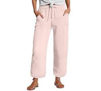 Linen Pants Women's Summer Nine Quarter Muslim Pants Lightweight Linen Summer Trousers with Pockets Casual Trousers Elastic and Comfortable Fabric Pant Sports and Leisure Beach Pink