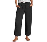 Linen Pants Women's Summer Nine Quarter Muslim Pants Lightweight Linen Summer Trousers with Pockets Casual Trousers Elastic and Comfortable Fabric Pant Sports and Leisure Beach Black