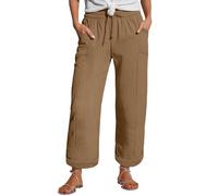 Linen Pants Women's Summer Nine Quarter Muslim Pants Lightweight Linen Summer Trousers with Pockets Casual Trousers Elastic and Comfortable Fabric Pant Sports and Leisure Beach Coffee
