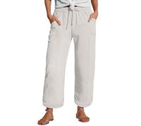 Linen Pants Women's Summer Nine Quarter Muslim Pants Lightweight Linen Summer Trousers with Pockets Casual Trousers Elastic and Comfortable Fabric Pant Sports and Leisure Beach Beige