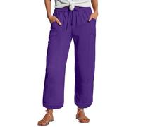 Linen Pants Women's Summer Nine Quarter Muslim Pants Lightweight Linen Summer Trousers with Pockets Casual Trousers Elastic and Comfortable Fabric Pant Sports and Leisure Beach Rose Gold