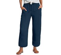 Linen Pants Women's Summer Nine Quarter Muslim Pants Lightweight Linen Summer Trousers with Pockets Casual Trousers Elastic and Comfortable Fabric Pant Sports and Leisure Beach Navy