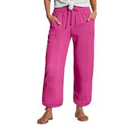 Linen Pants Women's Summer Nine Quarter Muslim Pants Lightweight Linen Summer Trousers with Pockets Casual Trousers Elastic and Comfortable Fabric Pant Sports and Leisure Beach Hot Pink