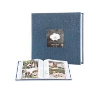 Linen Photo Album - 8.58"×8.78"×1.95" Fabric-Cover Memory Book, Holds 200 4x6 Photos, Elegant Scrapbook for Family Travel Memories, Home Decor & Gift (Blue)