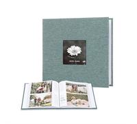 Linen Photo Album - 8.58"×8.78"×1.95" Fabric-Cover Memory Book, Holds 200 4x6 Photos, Elegant Scrapbook for Family Travel Memories, Home Decor & Gift (Green)