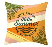 Linen Pillow Cover Protector Outdoor Couch Cushion Covers Orange Green Pillow Cover Nature Cushion Covers Outdoor Patio Furniture "Let'S Enjoy The Summer Time" Leaf 45x45 cm