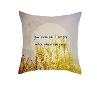 Linen Pillow Covers Home Sweet Home Cushion Cover For Bench Yellow Grey Pillow Cover Quilted Pillow Case Covers Zip For Couch "You Make Me Happy When I Like Are Gray" 50x50 cm