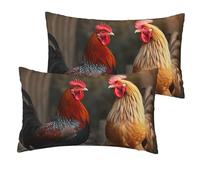 Linen Pillowcase Set of 2, Standard Size 20" x 12" Pillow Case, Soft Pillowcases Rooster and Chicken Decorative Throw Pillow Covers Luxury Cushion Cover for Home Couch Pillow Sham