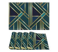 Linen Placemats Set of 4,Art Deco Geometric Pattern Heat-Resistant Place Mats Washable Table Mats for Kitchen Dining Party 12x18 in