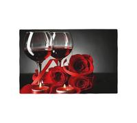 Linen Placemats Set Of 4, Red Wine Rose And Candle Heat Resistant Place Mats Wipe Clean Washable Placemats For Dining Table Kitchen Table Party Table Mats, Double Layer 12x18 Inch