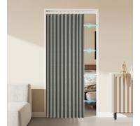 Linen Pleated Folding Magnetic Curtains for Closet and Patio Doors - Room Divider With Tiebacks - Accordion Blinds for Sliding Glass and French Doors - 25x40 Grey