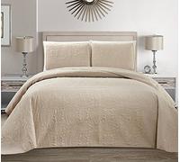 Linen Plus Collection 3 Pieces King/California King Over Size Embossed Coverlet Bedspread Set Solid Beige/ Khaki 118" x 106" New