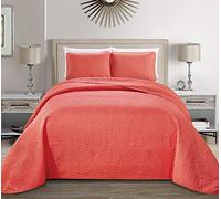 Linen Plus Collection 3 Pieces King/California King Over Size Embossed Coverlet Bedspread Set Solid Coral 118" x 106" New