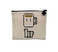 Linen Pouch - Arcade Retro Gaming Video Games Humour Joke Geek Culture - Linen Look Canvas Make-Up Bag - Toiletry Bag - Coin Purse, 1 Up Coffee, 15 x 10 cm, Makeup Bag