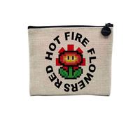 Linen Pouch - Arcade Retro Gaming Video Games Humour Joke Geek Culture - Linen Look Canvas Make-Up Bag - Toiletry Bag - Coin Purse, Fire Flowers, 15 x 10 cm, Makeup Bag