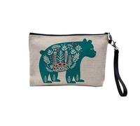 Linen Pouch - Bear Christmas Holly Christmas Tree Winter Snow - Linen Look Canvas Makeup Bag - Coin Purse - 15 x 10 cm, linen, 23.5 x 15 cm, Makeup Bag