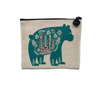 Linen Pouch - Bear Christmas Holly Christmas Tree Winter Snow - Linen Look Canvas Makeup Bag - Coin Purse - 15 x 10 cm, linen, 15 x 10 cm, Makeup Bag