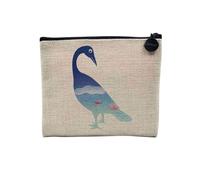 Linen Pouch - Bird and Fish Art Drawing Canvas Makeup Bag - Linen Look - Coin Purse - 15 x 10 cm, linen, 15 x 10 cm, Makeup Bag