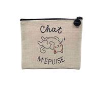 Linen Pouch - Cat Me Out Word Game Humour Animal - Linen Look Make Up Bag - Coin Purse - 15 x 10 cm, Cat Exhausts Me, 15 x 10 cm, Makeup Bag