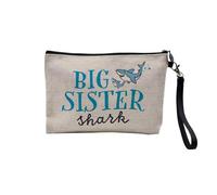 Linen Pouch - Certified Best Family English Cousin Brother Sister Mum Dad Mommy Father Mother - Linen Look Canvas Makeup Bag - Toiletry Bag - Coin Purse, Shark Big Sis, 23.5 x 15 cm, Makeup Bag
