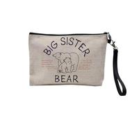 Linen Pouch - Certified Best Family English Cousin Brother Sister Mum Dad Mommy Father Mother - Linen Look Canvas Makeup Bag - Toiletry Bag - Coin Purse, Bear Big Sis, 23.5 x 15 cm, Makeup Bag