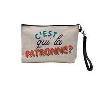 Linen Pouch "C'est Qui la Patronne?" Boss Chef Humour Maman - Linen Look Make-Up Bag - Toiletry Bag - 23.5 x 15 cm, Patroness, 23.5 x 15 cm, Makeup Bag